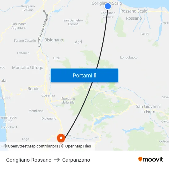 Corigliano-Rossano to Carpanzano map