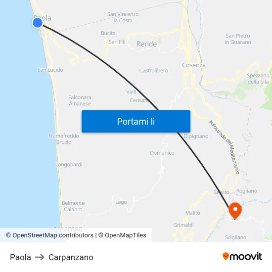 Paola to Carpanzano map