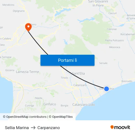 Sellia Marina to Carpanzano map