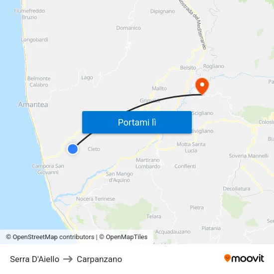 Serra D'Aiello to Carpanzano map