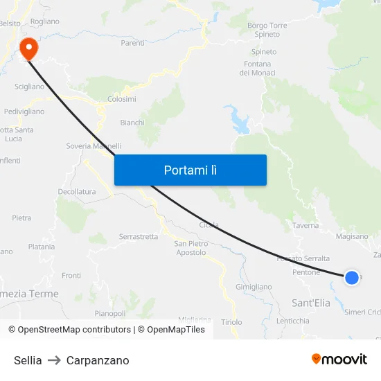 Sellia to Carpanzano map