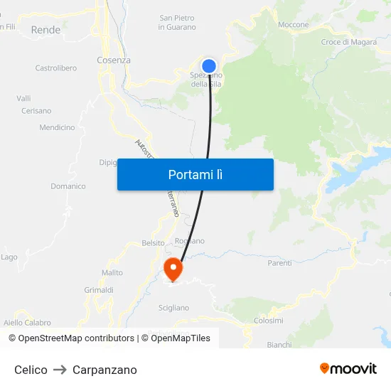 Celico to Carpanzano map
