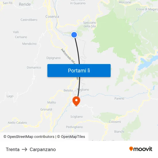 Trenta to Carpanzano map