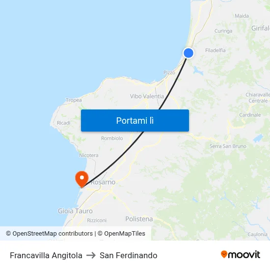 Francavilla Angitola to San Ferdinando map