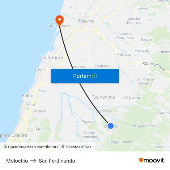 Molochio to San Ferdinando map