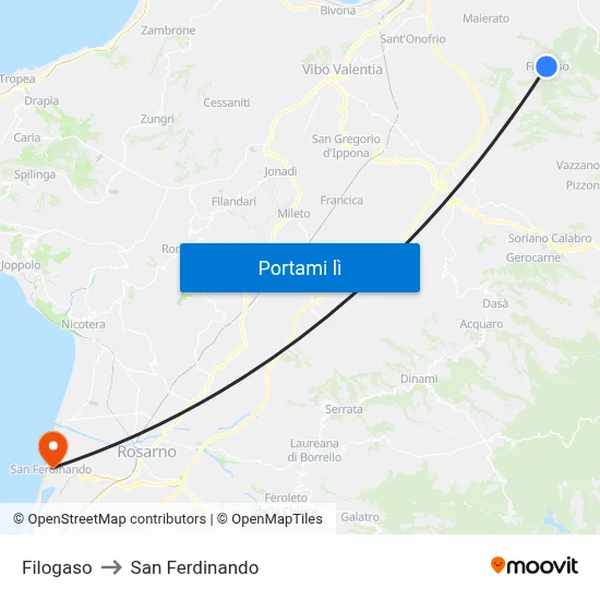 Filogaso to San Ferdinando map