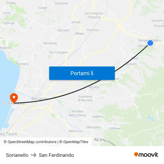 Sorianello to San Ferdinando map