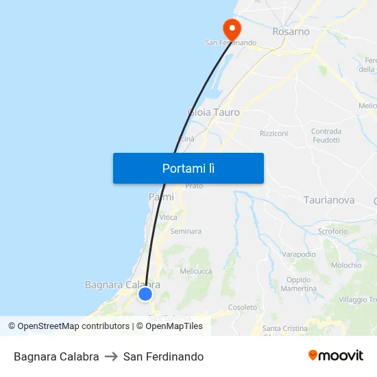 Bagnara Calabra to San Ferdinando map