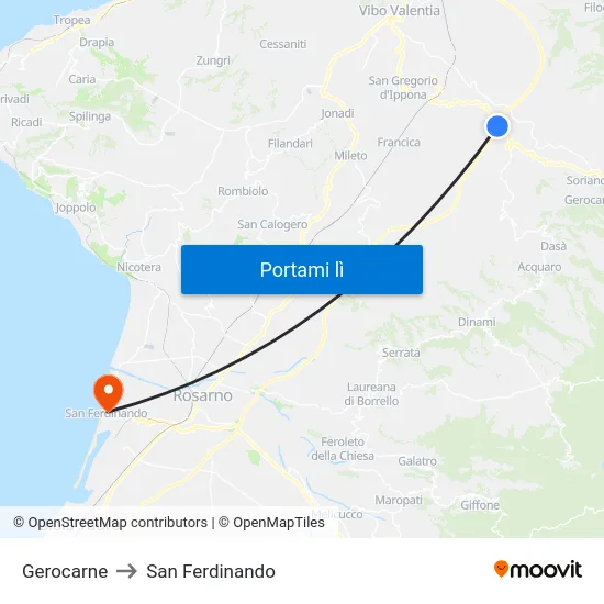 Gerocarne to San Ferdinando map