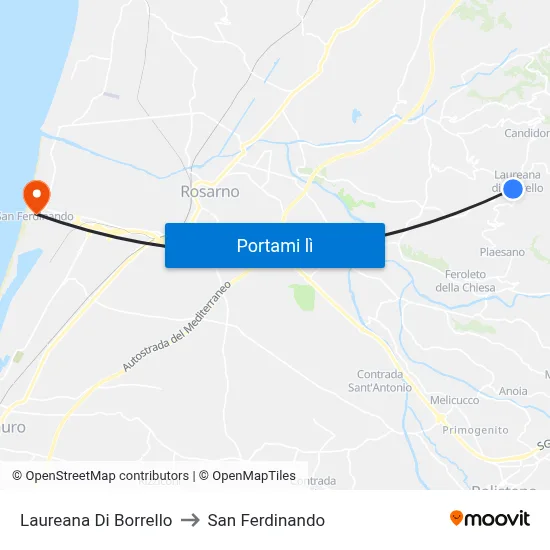 Laureana Di Borrello to San Ferdinando map