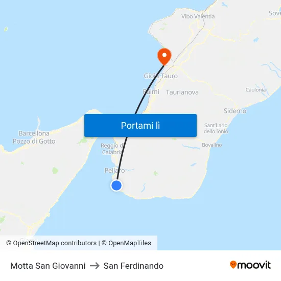 Motta San Giovanni to San Ferdinando map