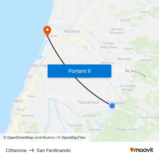 Cittanova to San Ferdinando map