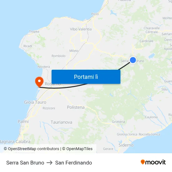 Serra San Bruno to San Ferdinando map