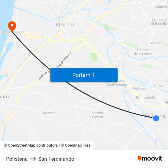 Polistena to San Ferdinando map