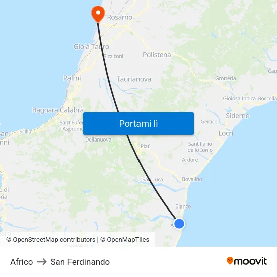 Africo to San Ferdinando map