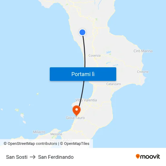 San Sosti to San Ferdinando map