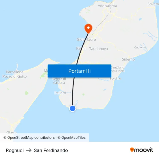 Roghudi to San Ferdinando map