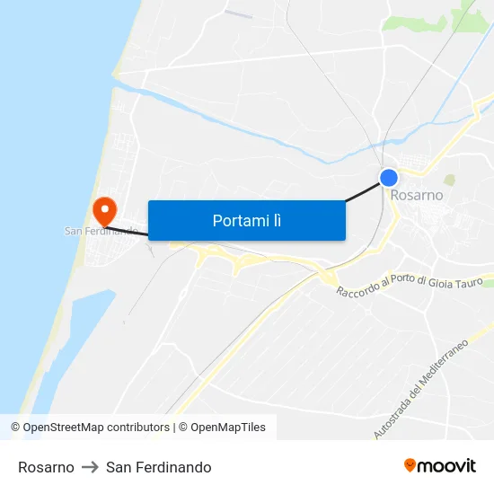 Rosarno to San Ferdinando map