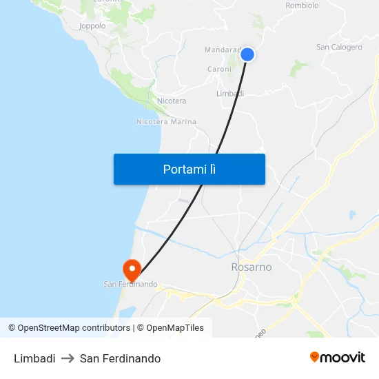 Limbadi to San Ferdinando map