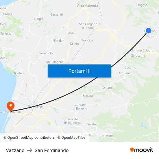 Vazzano to San Ferdinando map
