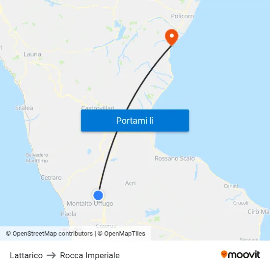 Lattarico to Rocca Imperiale map