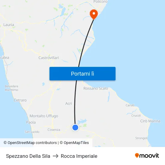 Spezzano Della Sila to Rocca Imperiale map