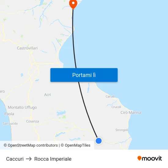 Caccuri to Rocca Imperiale map