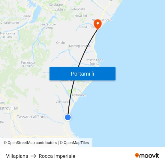 Villapiana to Rocca Imperiale map
