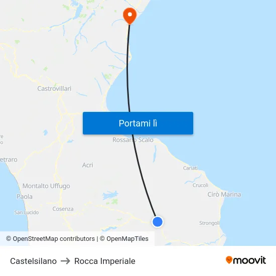Castelsilano to Rocca Imperiale map