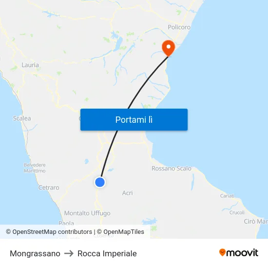 Mongrassano to Rocca Imperiale map