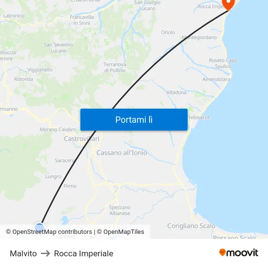 Malvito to Rocca Imperiale map