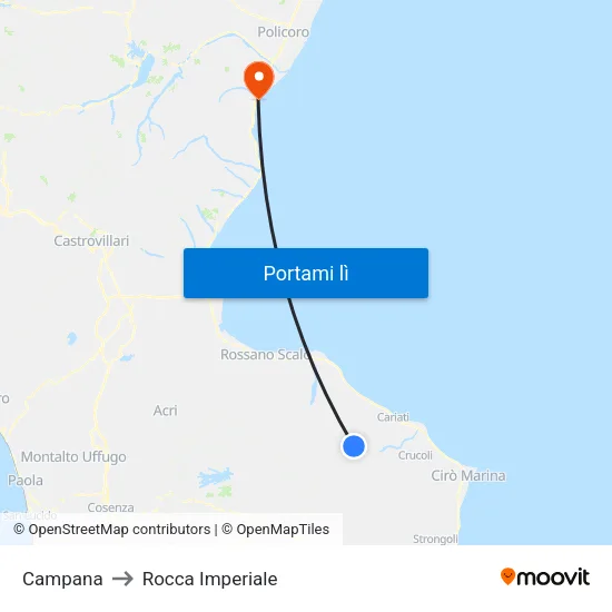 Campana to Rocca Imperiale map