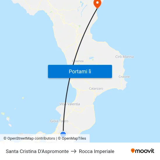 Santa Cristina D'Aspromonte to Rocca Imperiale map
