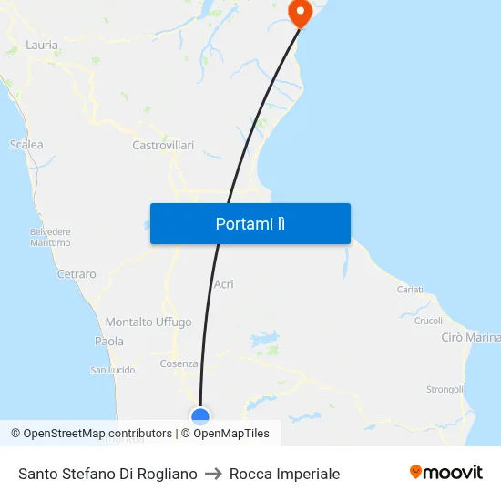 Santo Stefano Di Rogliano to Rocca Imperiale map