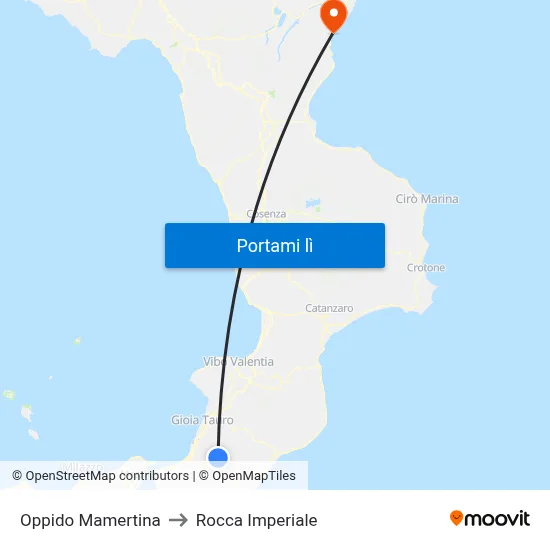 Oppido Mamertina to Rocca Imperiale map