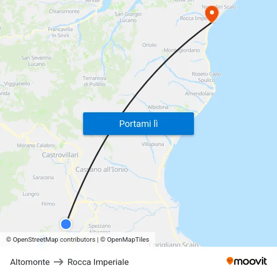 Altomonte to Rocca Imperiale map