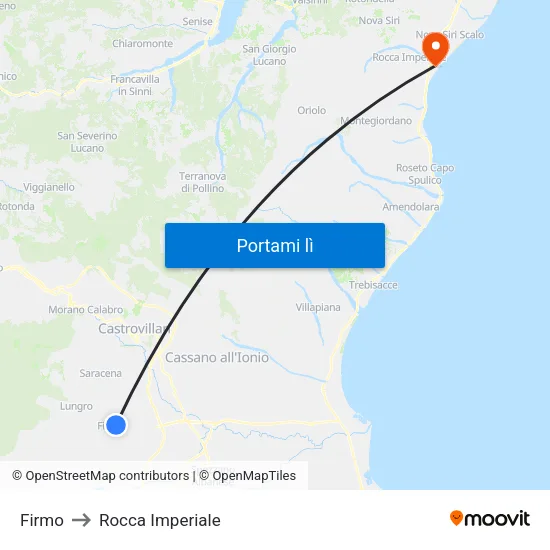 Firmo to Rocca Imperiale map