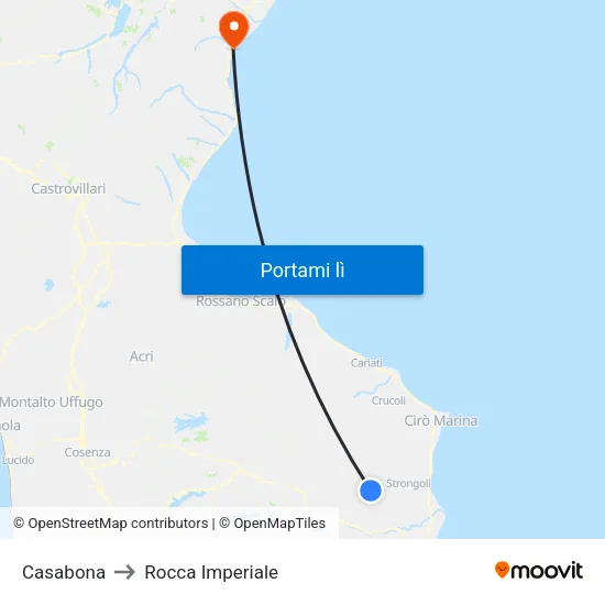 Casabona to Rocca Imperiale map