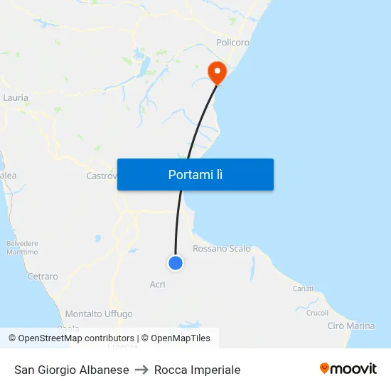 San Giorgio Albanese to Rocca Imperiale map