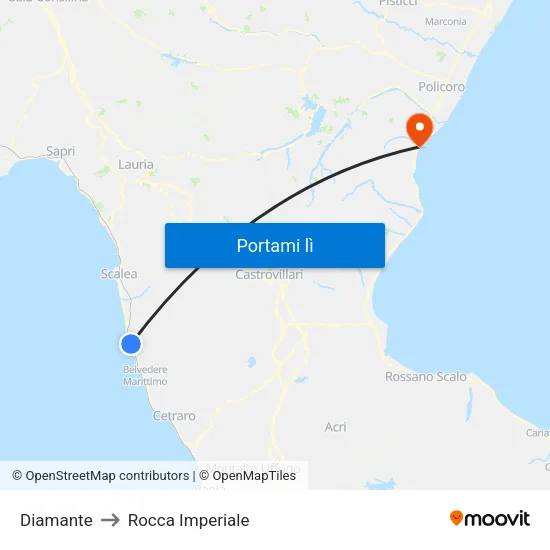 Diamante to Rocca Imperiale map