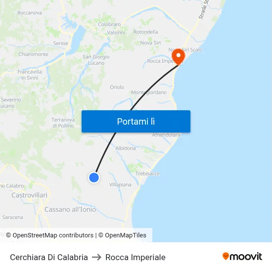 Cerchiara Di Calabria to Rocca Imperiale map