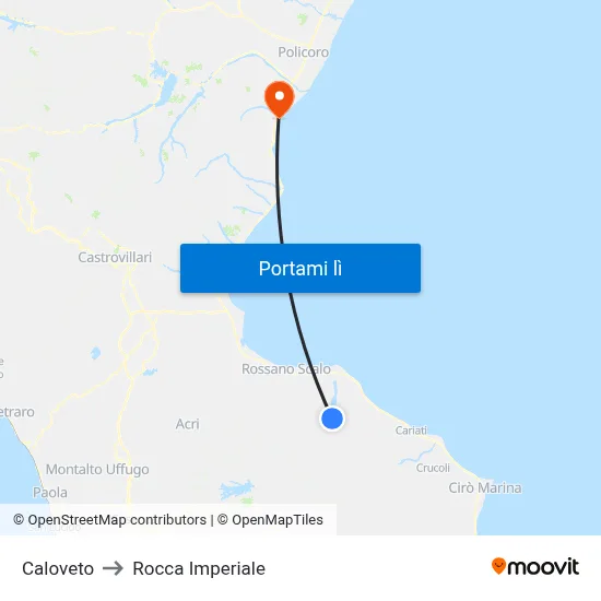 Caloveto to Rocca Imperiale map