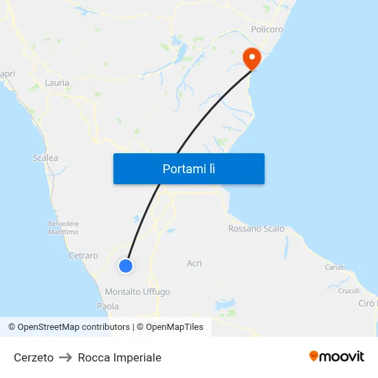 Cerzeto to Rocca Imperiale map