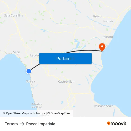 Tortora to Rocca Imperiale map