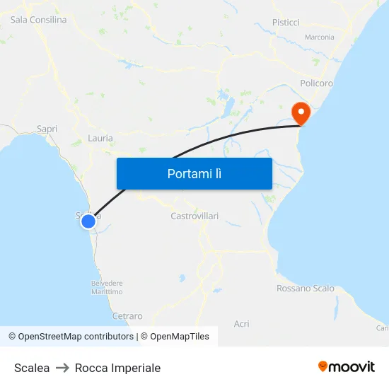 Scalea to Rocca Imperiale map