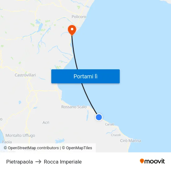 Pietrapaola to Rocca Imperiale map