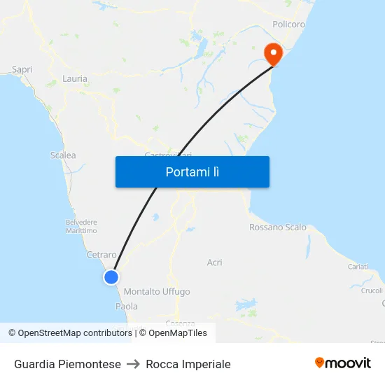 Guardia Piemontese to Rocca Imperiale map