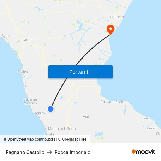 Fagnano Castello to Rocca Imperiale map