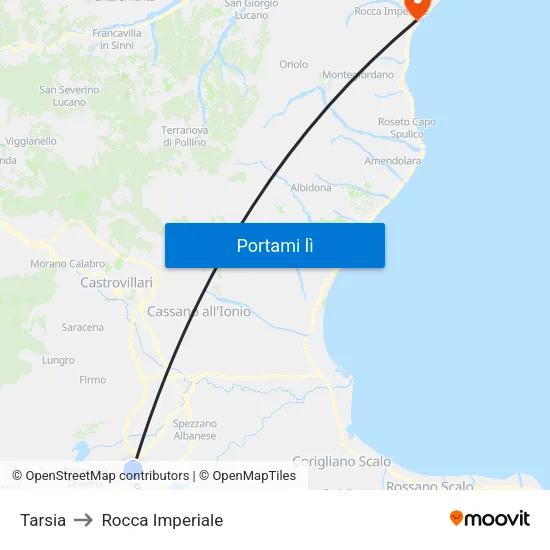 Tarsia to Rocca Imperiale map
