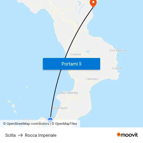 Scilla to Rocca Imperiale map